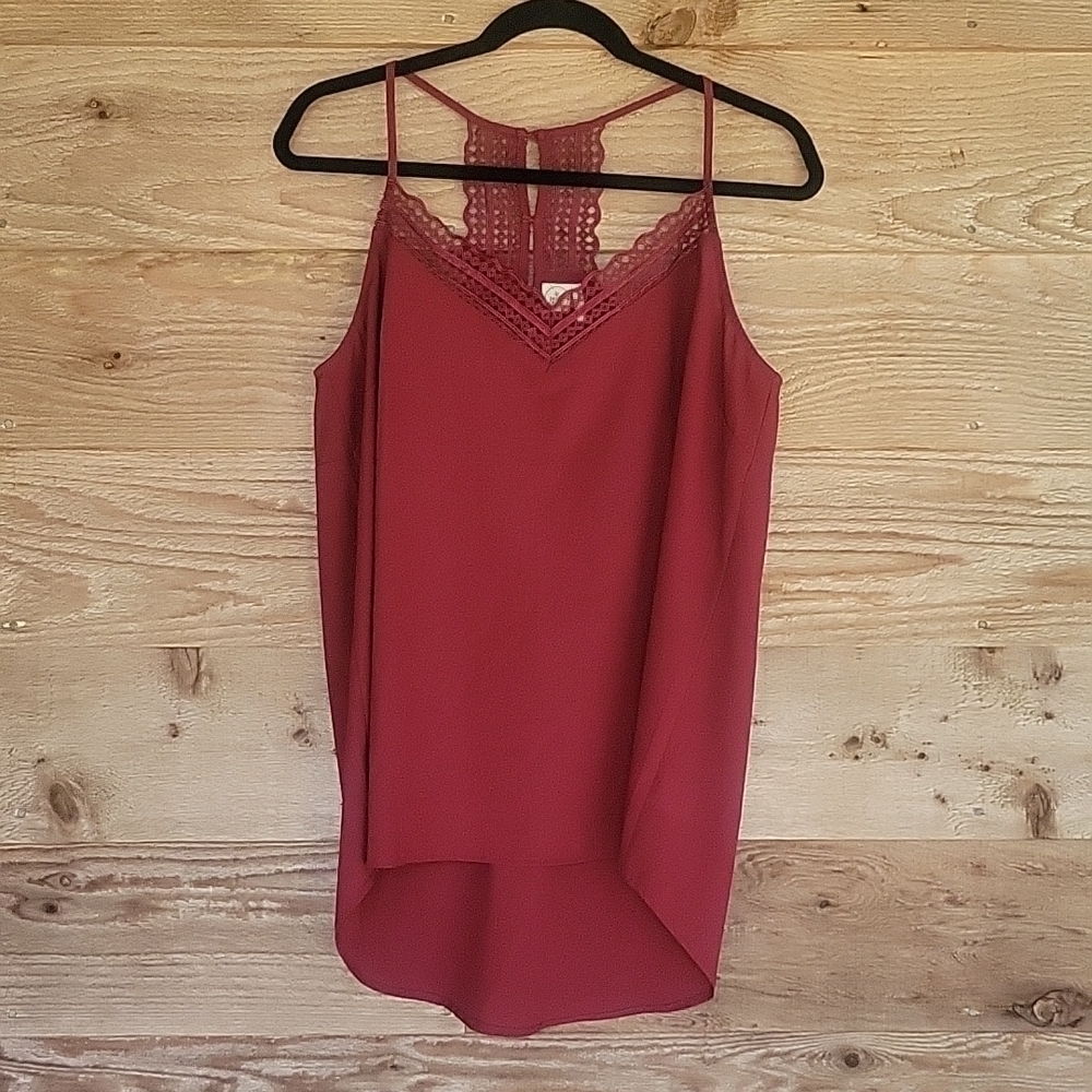 Paper Crane Red Camisole with Crochet Trim Size Large